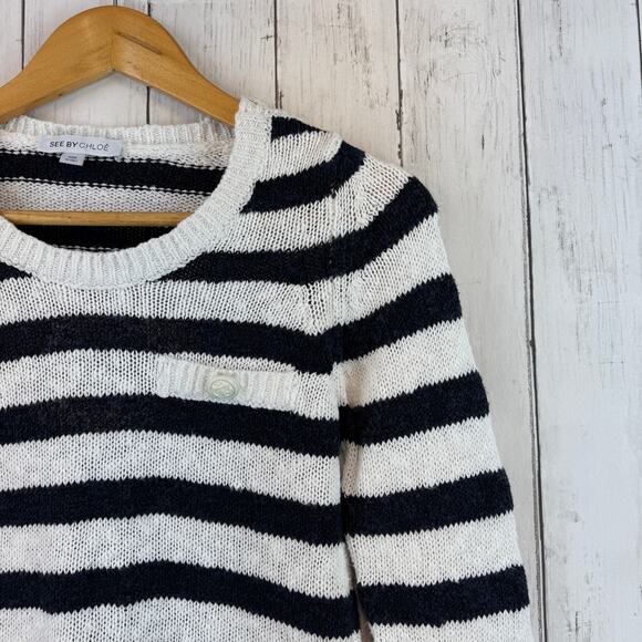 See By Chloé Black/White Striped Chunky Knit Nautical Sweater Size Small - Picture 11 of 15